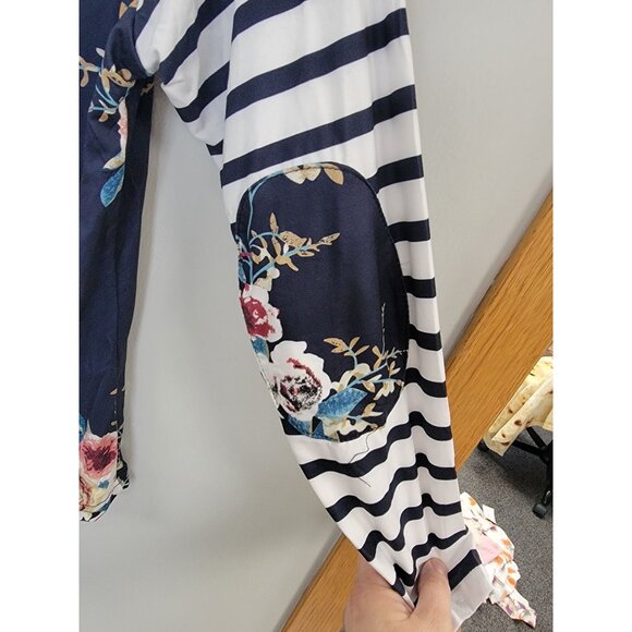 Floral & Striped Long Sleeve Baseball Tee Shirt Small - Picture 3 of 3